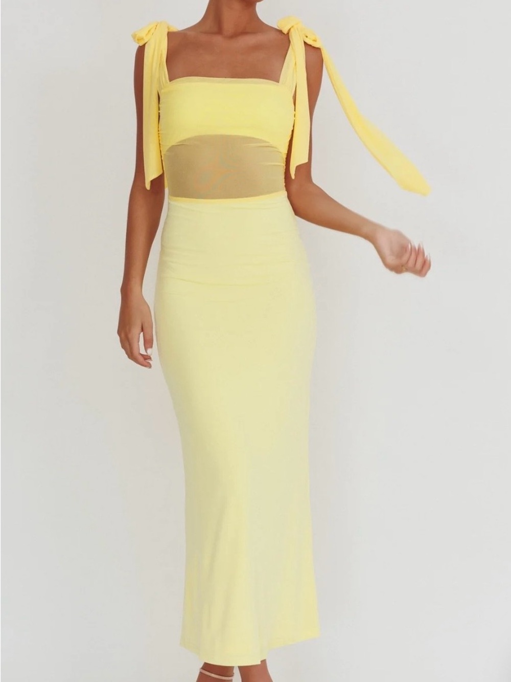 Yellow Tie-Shoulder Midi Skirt